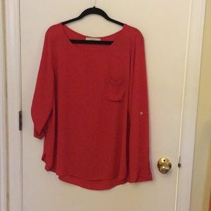 Red Long sleeve Pocket Blouse